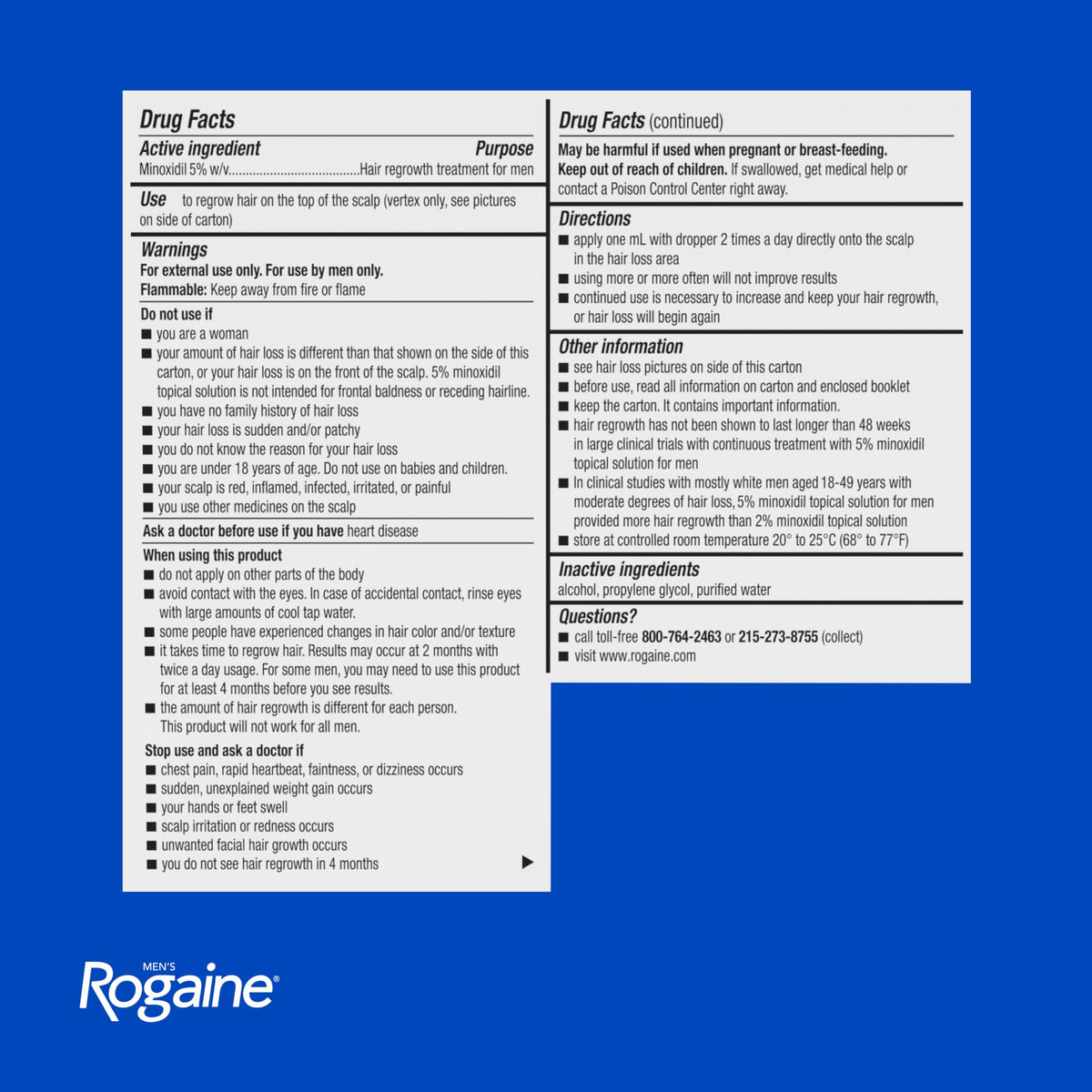 Rogaine packaging with instructions sheet showing clear dosing guidance benefit