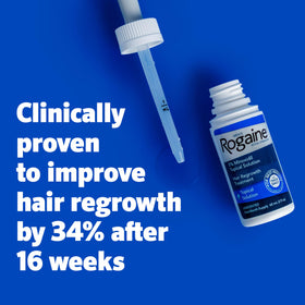 Rogaine single 2 fl oz bottle close-up highlighting brand and control