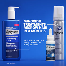 Rogaine held in hand to show size and one-month supply portability