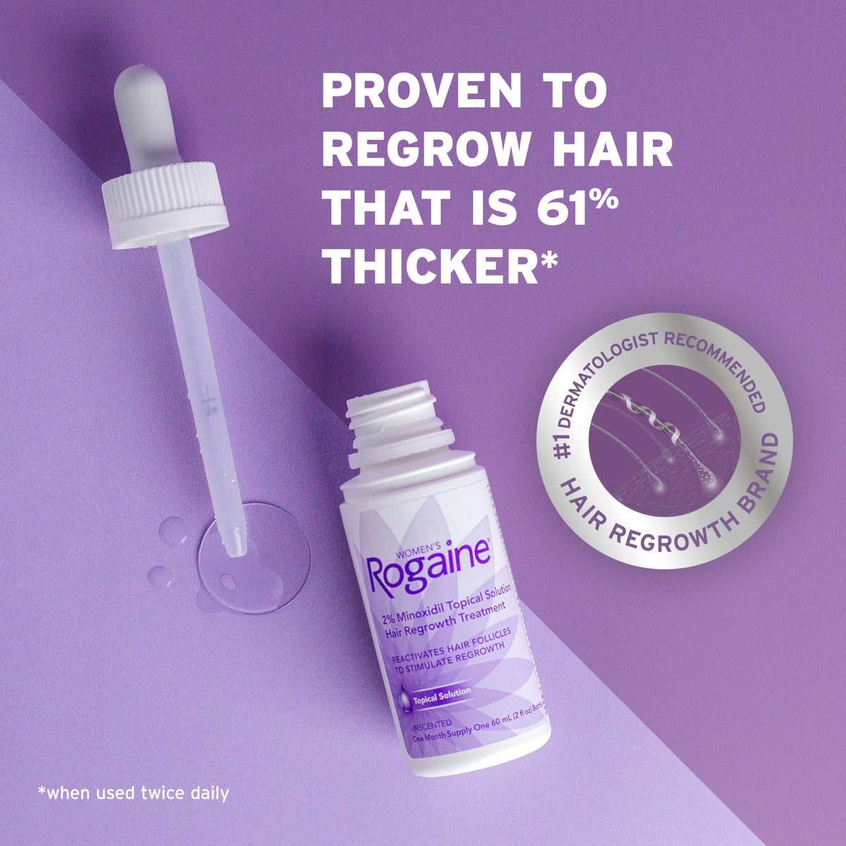 Rogaine solution on scalp demonstrating application, brand supporting targeted care