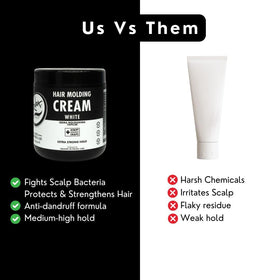 Rolda cream beside a comb demonstrating professional styling and precise application