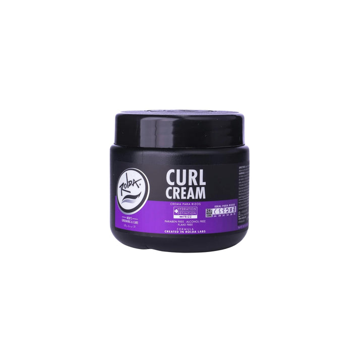 Rolda curl cream front jar showing size and label, clear styling benefit