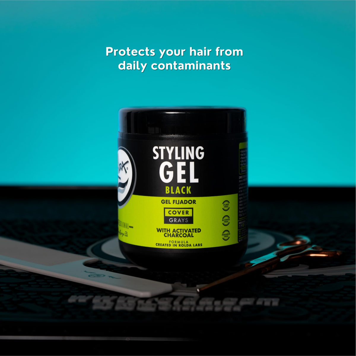 Rolda gel styled wet-look on hair showing defined shine and medium hold