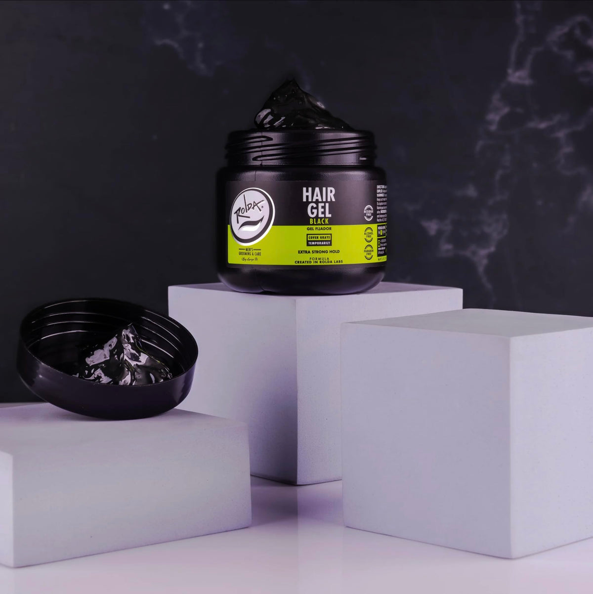 Rolda jar open showing smooth gel texture and creamy consistency for even spread