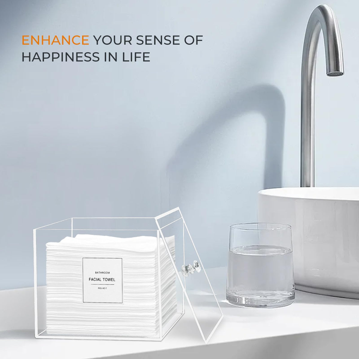 Rolheit on a bathroom vanity adding organized, moisture-protected storage