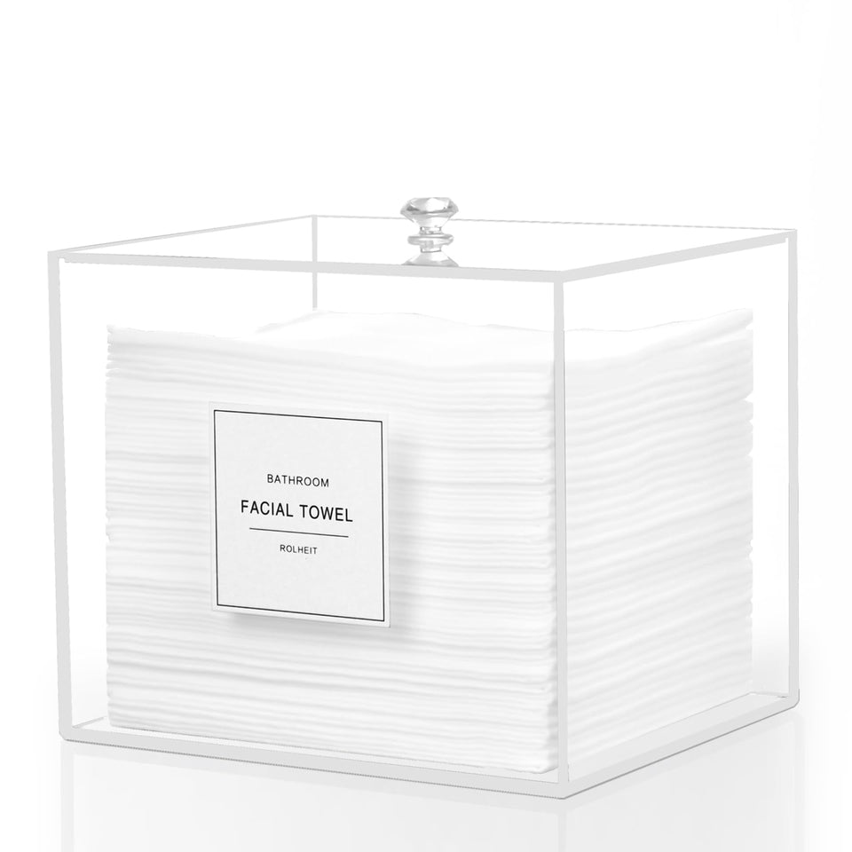 Rolheit clear box front view showing neat towel storage and easy refill