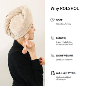 ROLSHOL wooden button and elastic loop detail securing towel in place for hands-free wear