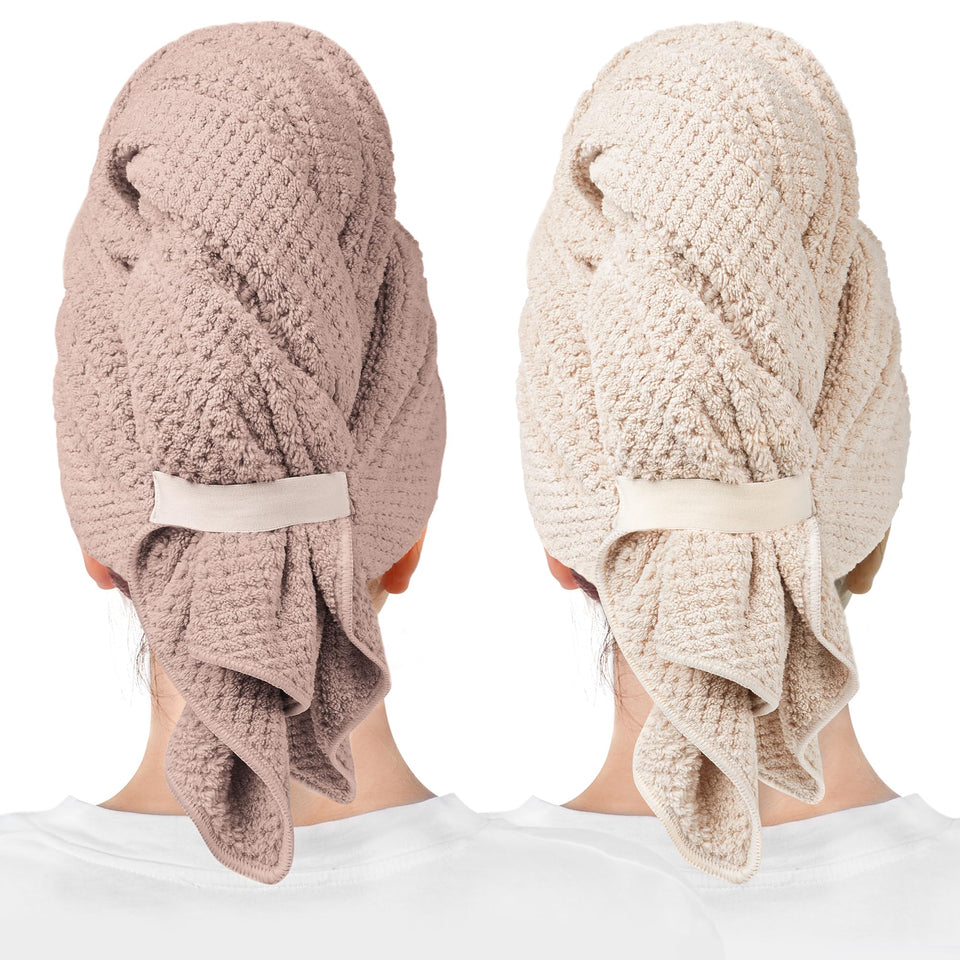 ROLSHOL front view of mauve and clay towels showing two-pack colors and fit benefit