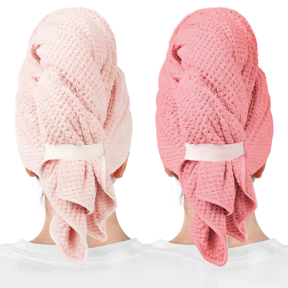 ROLSHOL front view of two coral pink and pink towels for quick drying