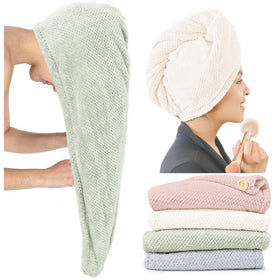ROLSHOL front view of four towel wraps showing colors and packaging benefit quick drying