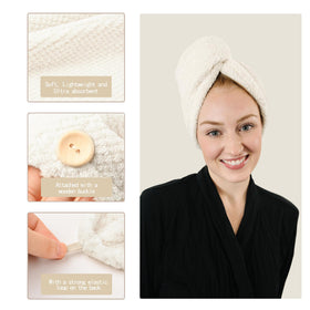 ROLSHOL model wearing turban while applying skincare showing hands-free convenience