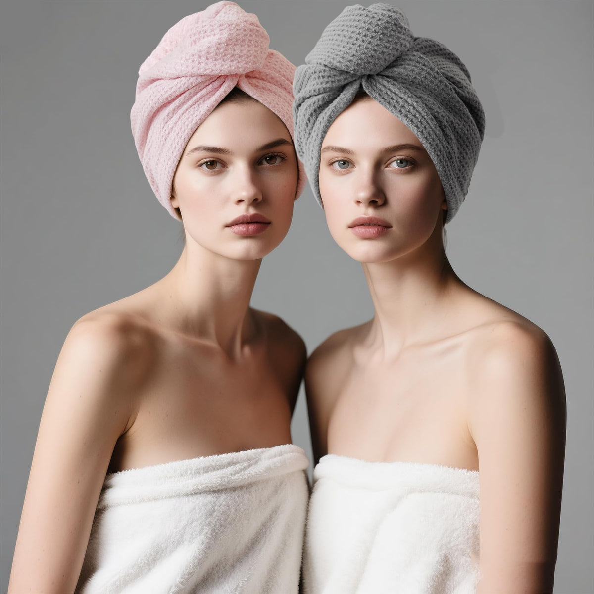 ROLSHOL pink and grey towels flatlay showing two-color pack versatility