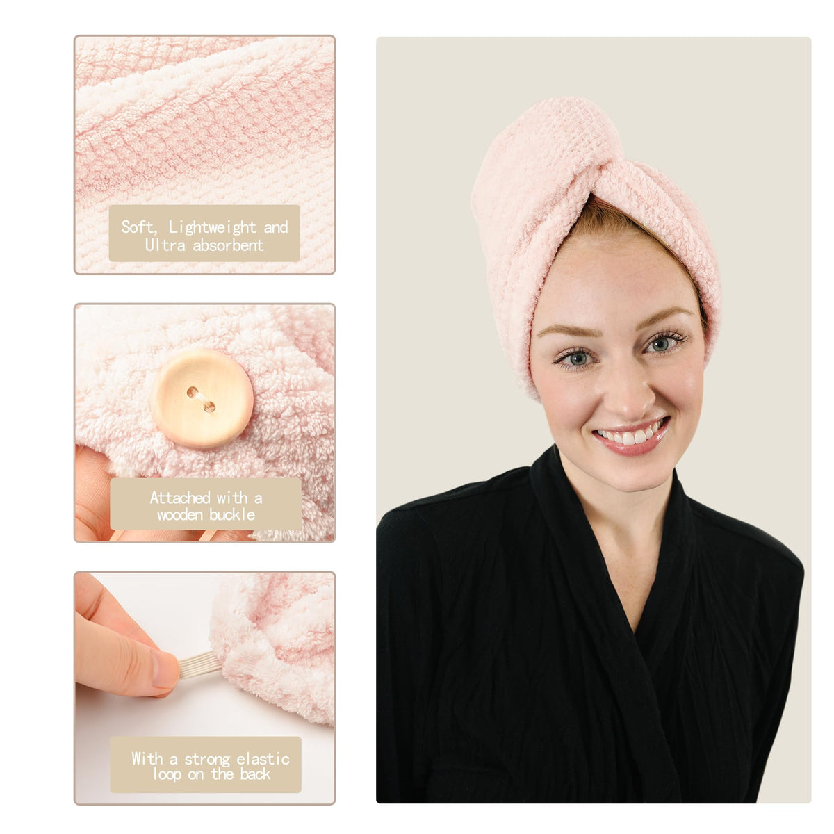 ROLSHOL woman wearing turban while applying makeup, demonstrating stay-put convenience