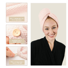 ROLSHOL woman wearing turban while applying makeup, demonstrating stay-put convenience