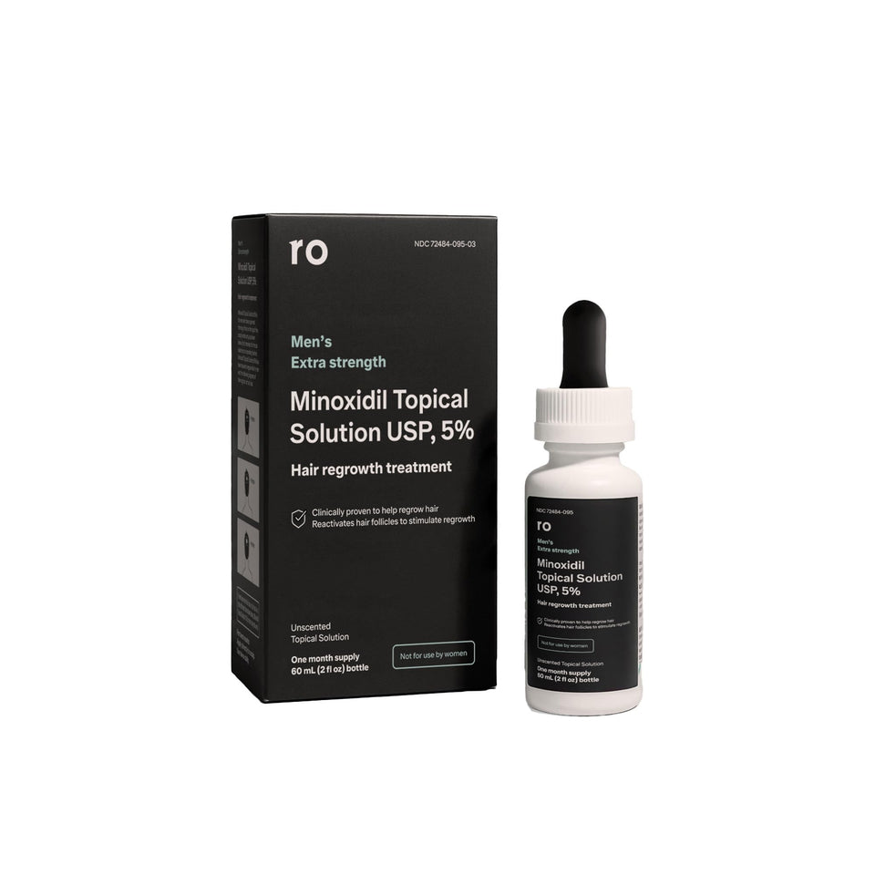 Ro ROMAN front bottle view showing unscented minoxidil formula benefit