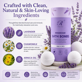 Romancy bath bomb beside a hand to show XL scale and generous soak time, demonstrates value