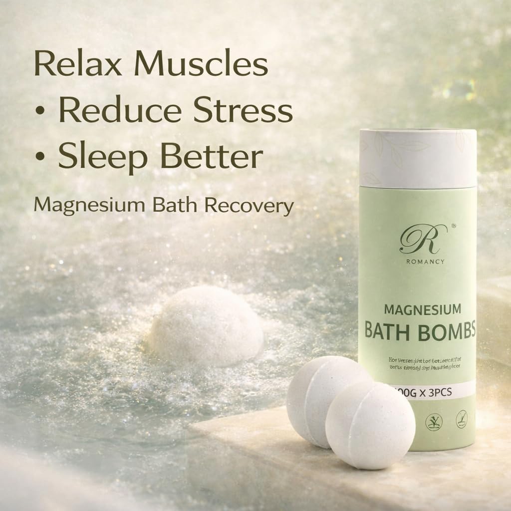 Romancy three bath bombs arranged to show scent variety for full spa