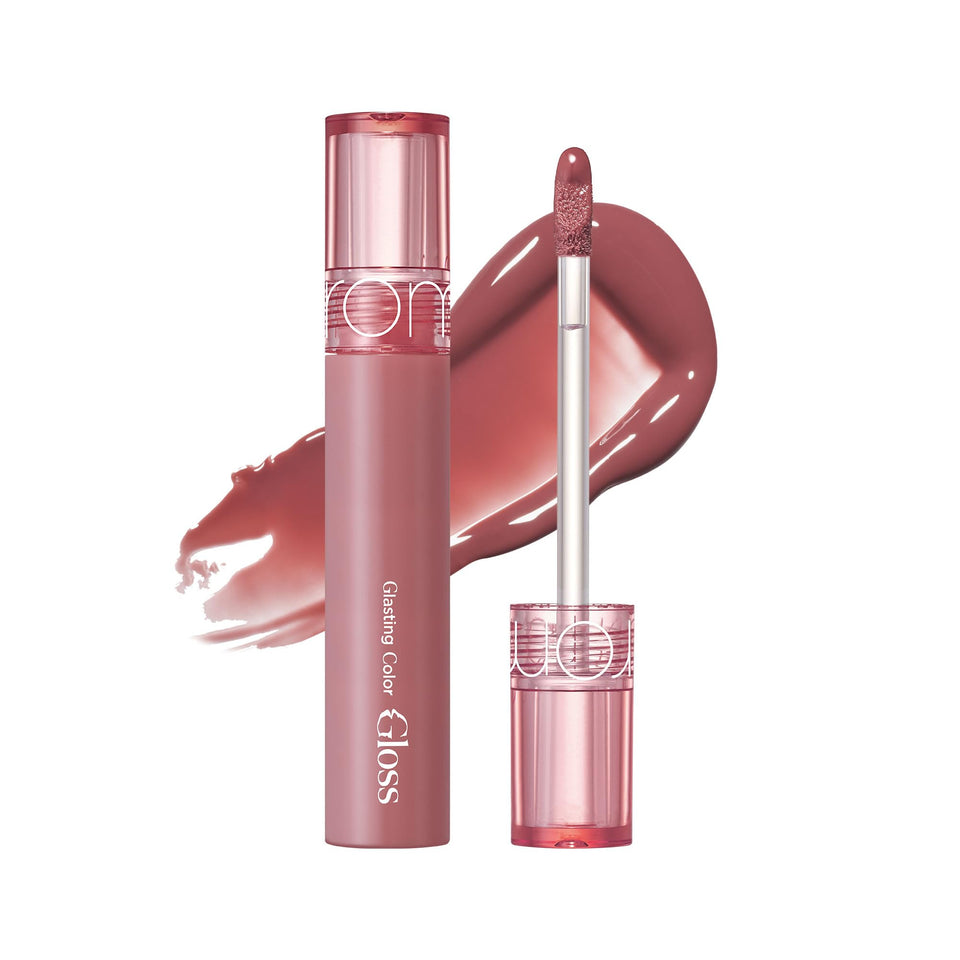rom&nd gloss front view showing rose finch shade and glossy finish benefit