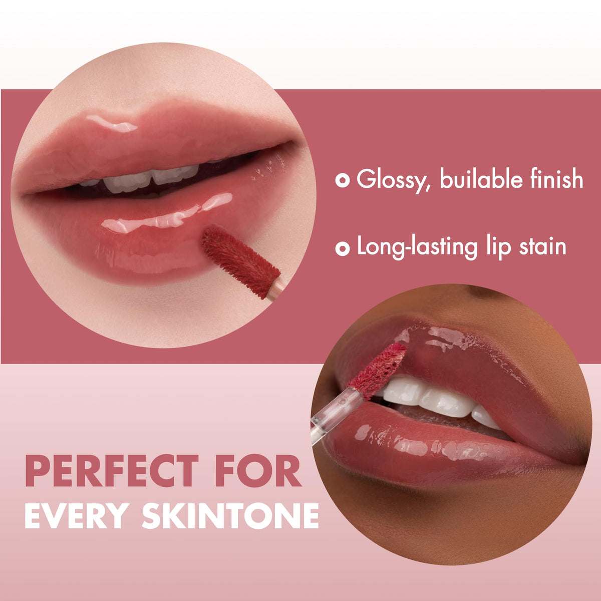 rom&nd lips before and after wearing Nucadamia showing natural glossy enhancement
