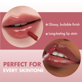 rom&nd lips before and after wearing Nucadamia showing natural glossy enhancement