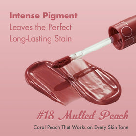 rom&nd model wearing Mulled Peach for natural glossy look and hydration