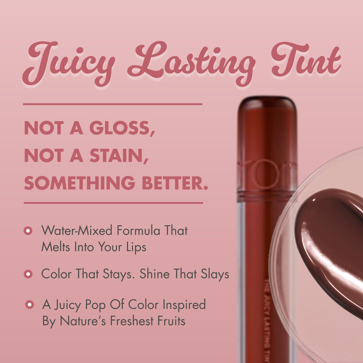 rom&nd product texture close-up showing glossy finish for hydrated lips