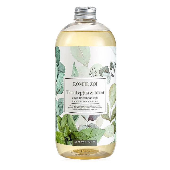 ROMIIE ZOI front label on 750 ml bottle showing eucalyptus mint scent and benefits
