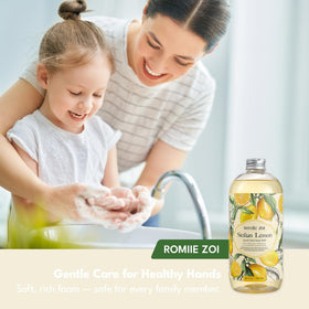 ROMIIE ZOI in a kitchen setting showing fresh scent benefit during everyday handwashing