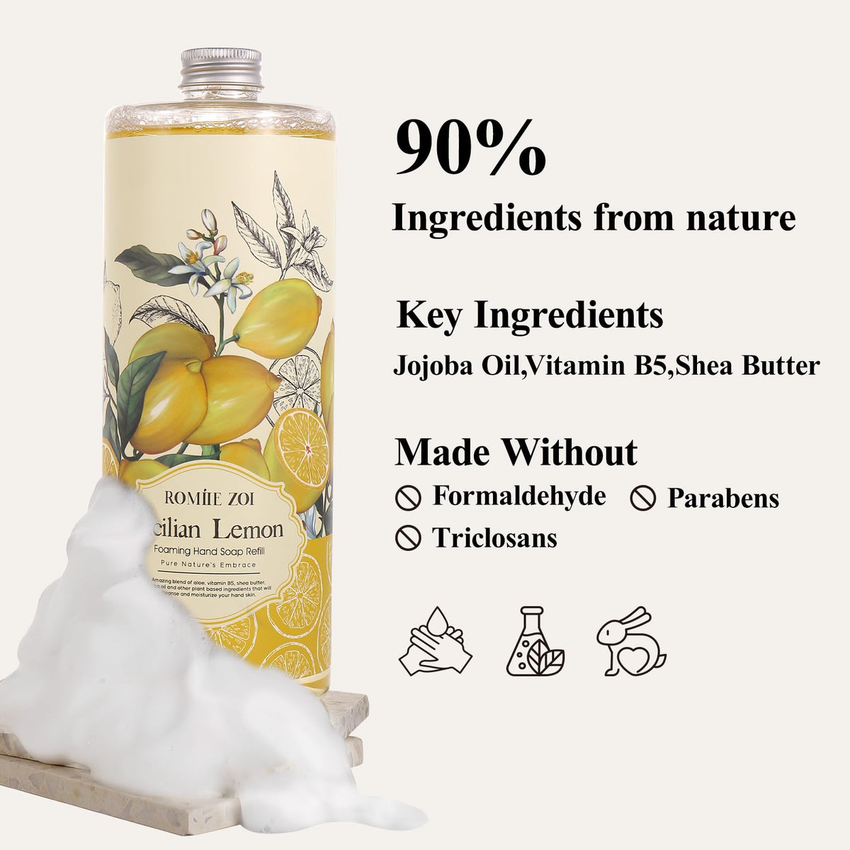 ROMIIE ZOI in kitchen sink setting demonstrating fresh lemon scent and everyday use