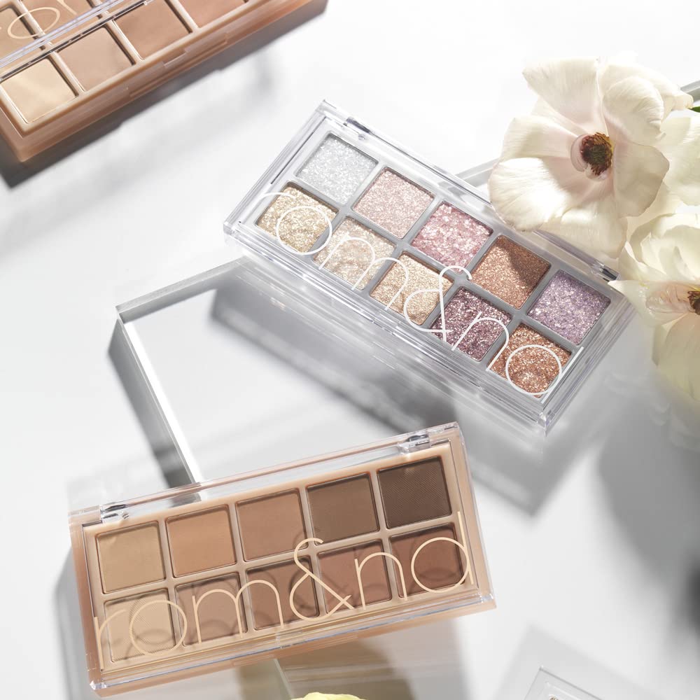 rom&nd palette swatches on skin showing smooth pigment payoff and blendability