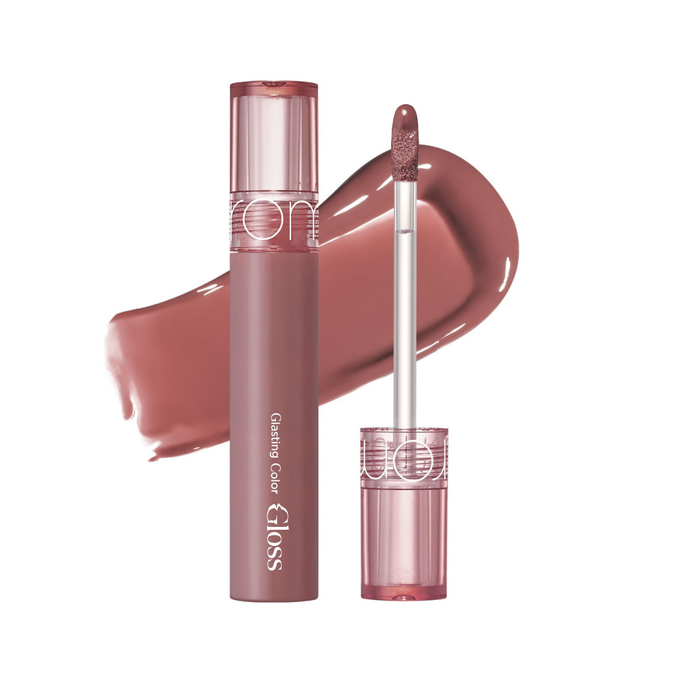 rom&nd front view gloss tube showing dim mauve shade and sleek packaging benefit clarity