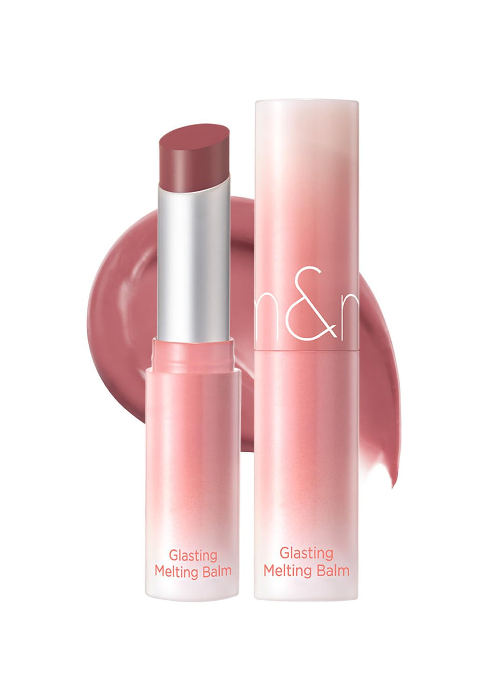 rom&nd balm front view showing sleek case and rosy shade, appealing everyday finish
