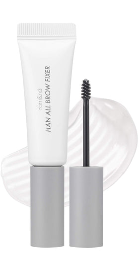 rom&nd front tube showing slim packaging and clear eyebrow gel benefits