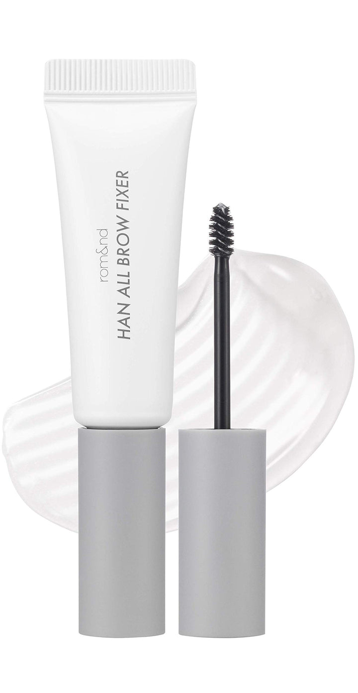 rom&nd front tube showing slim packaging and clear eyebrow gel benefits