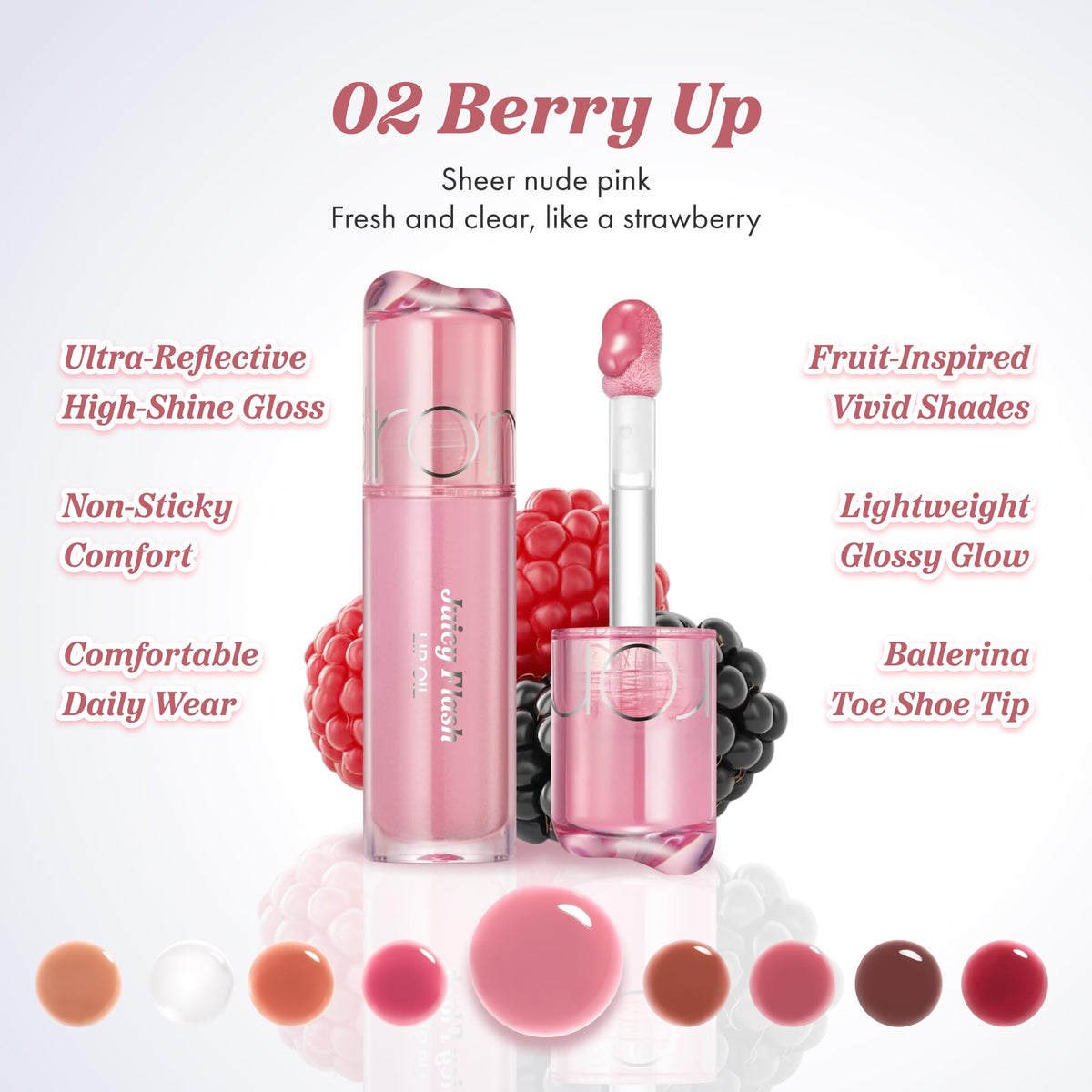 rom&nd texture close-up highlighting clear oil sheen and hydrating finish