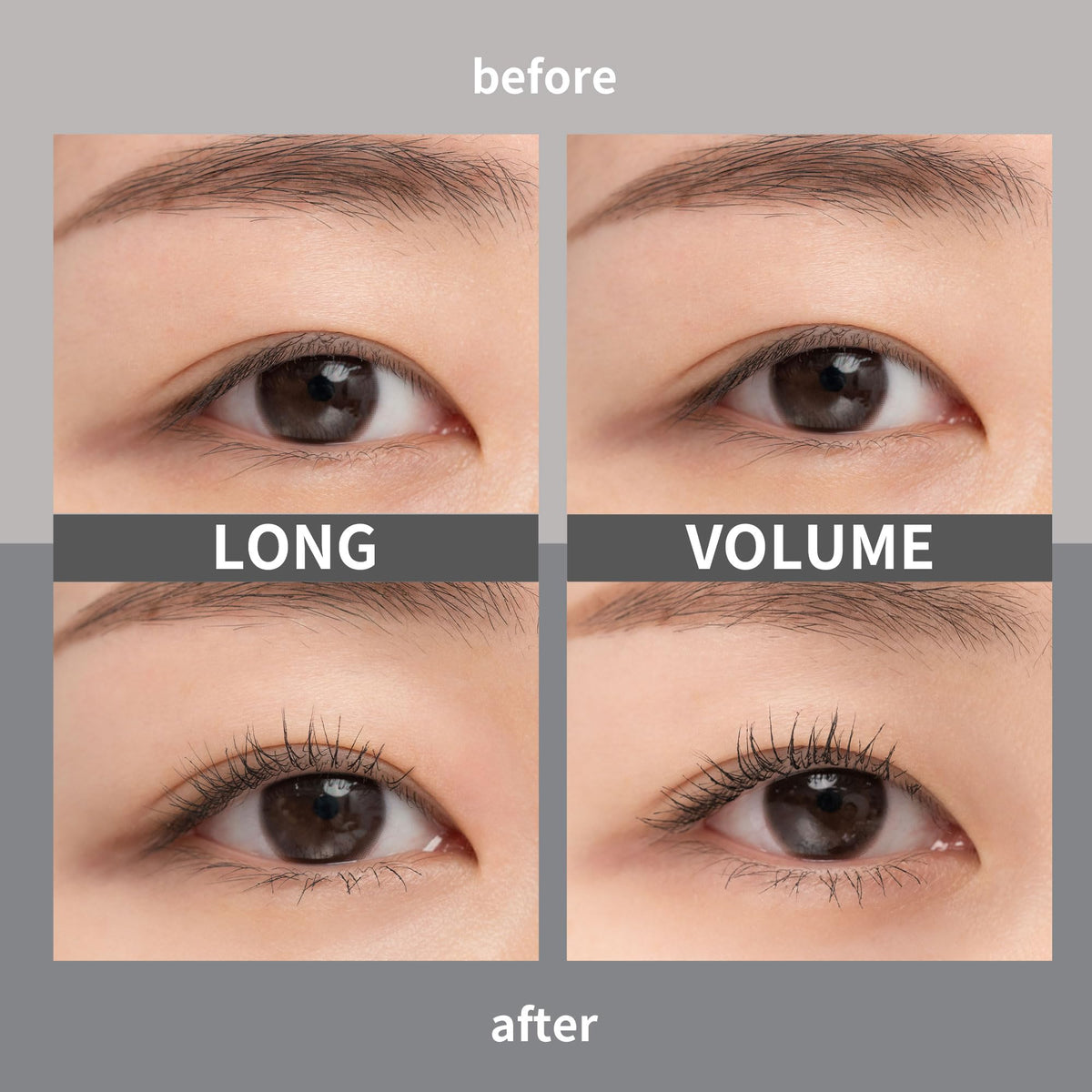 rom&nd mascara swatch on skin showing long-hazel color and buildable natural definition