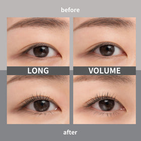 rom&nd mascara swatch on skin showing long-hazel color and buildable natural definition