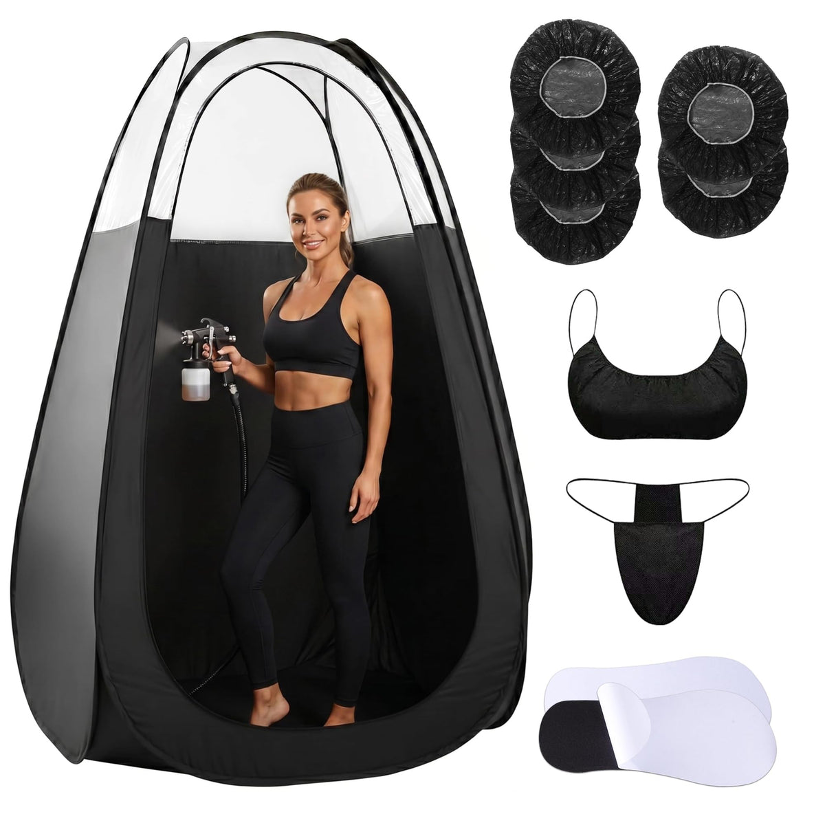 ROMSPRI spray tanning essentials kit laid out for quick setup