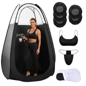 ROMSPRI spray tanning essentials kit laid out for quick setup