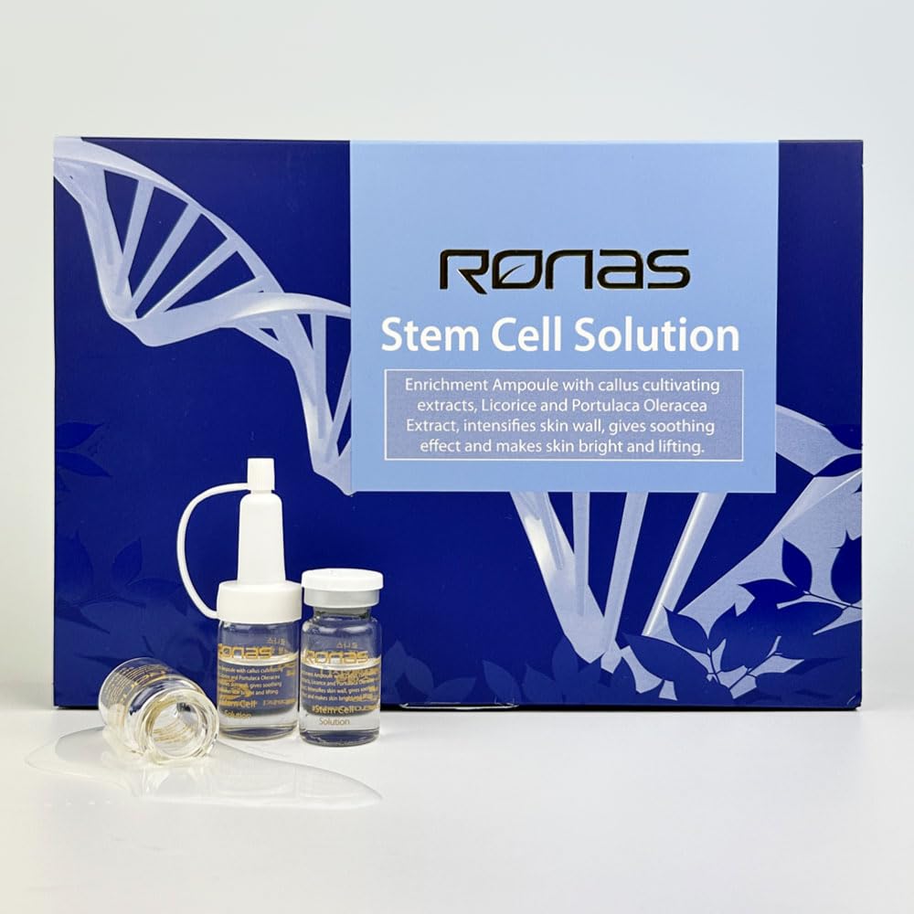 Ronas ampoules staged on bathroom vanity for daily routine benefit