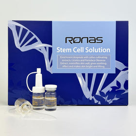 Ronas ampoules staged on bathroom vanity for daily routine benefit