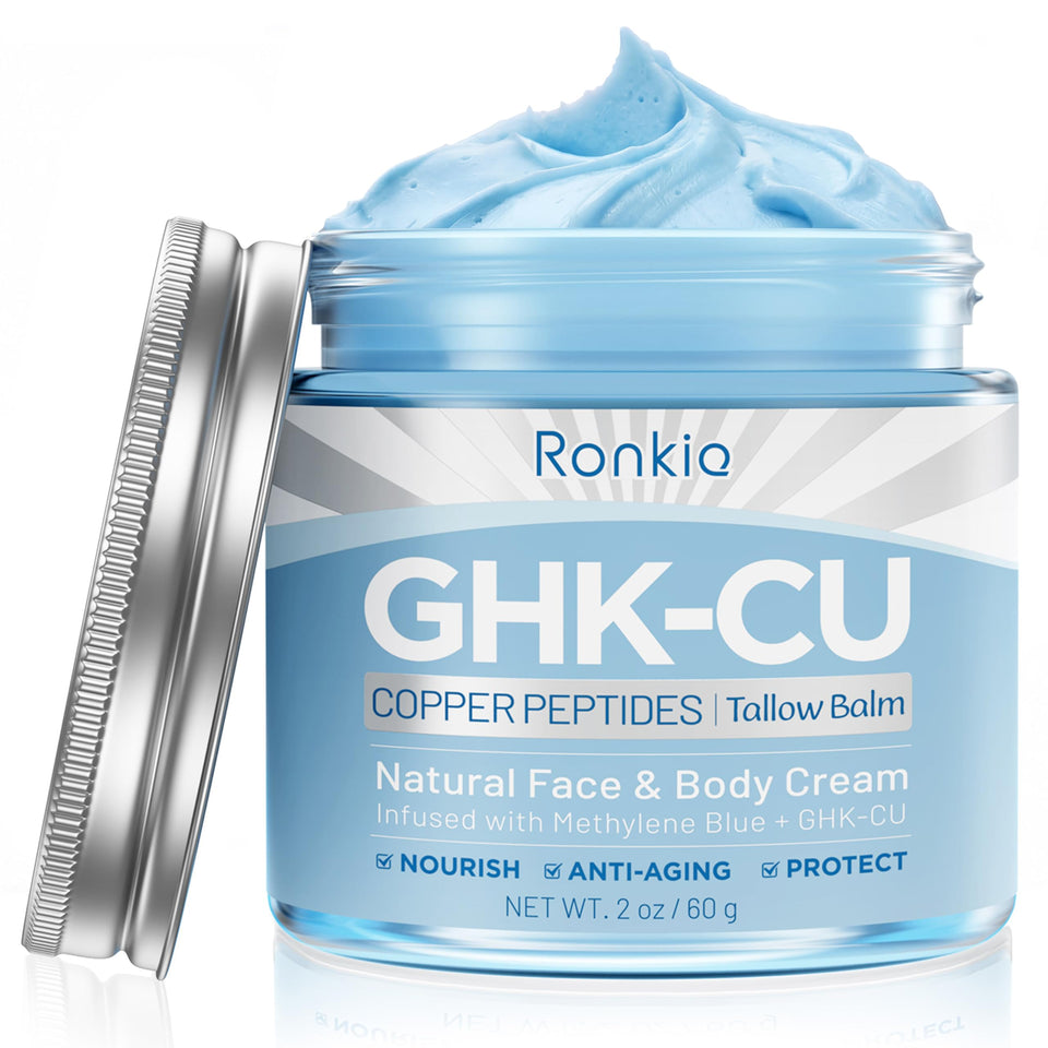 RONKIE front jar showing blue beef tallow moisturizer, clear product identity and benefit