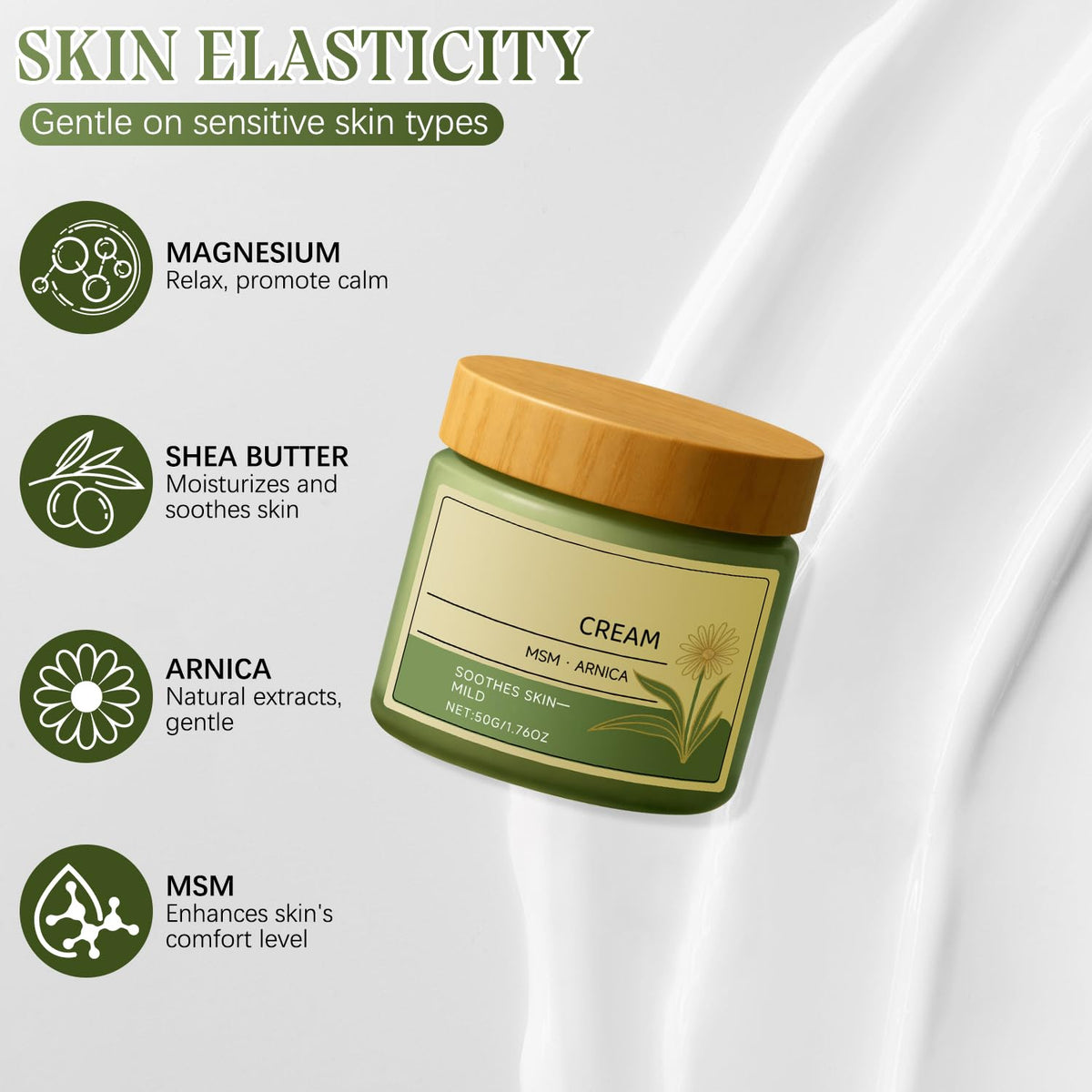 rooroopet label close-up highlighting MSM and arnica, clarifies gentle ingredients
