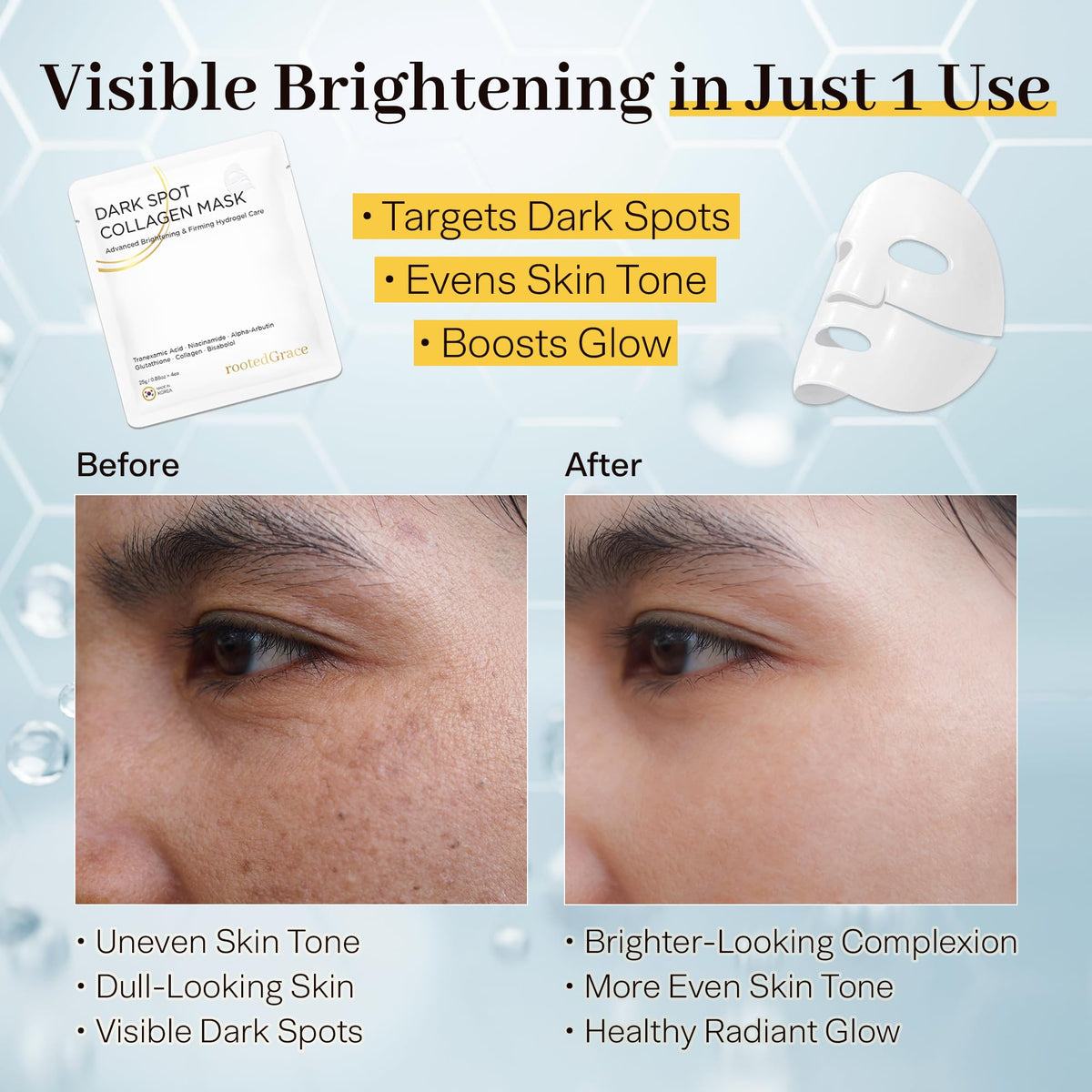 RootedGrace translucent mask absorbing into skin demonstrating nutrient uptake benefit
