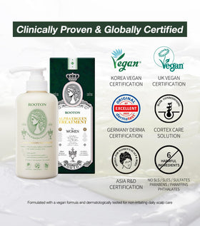 ROOTON natural oils display conveying nourishing ingredients and scalp calm