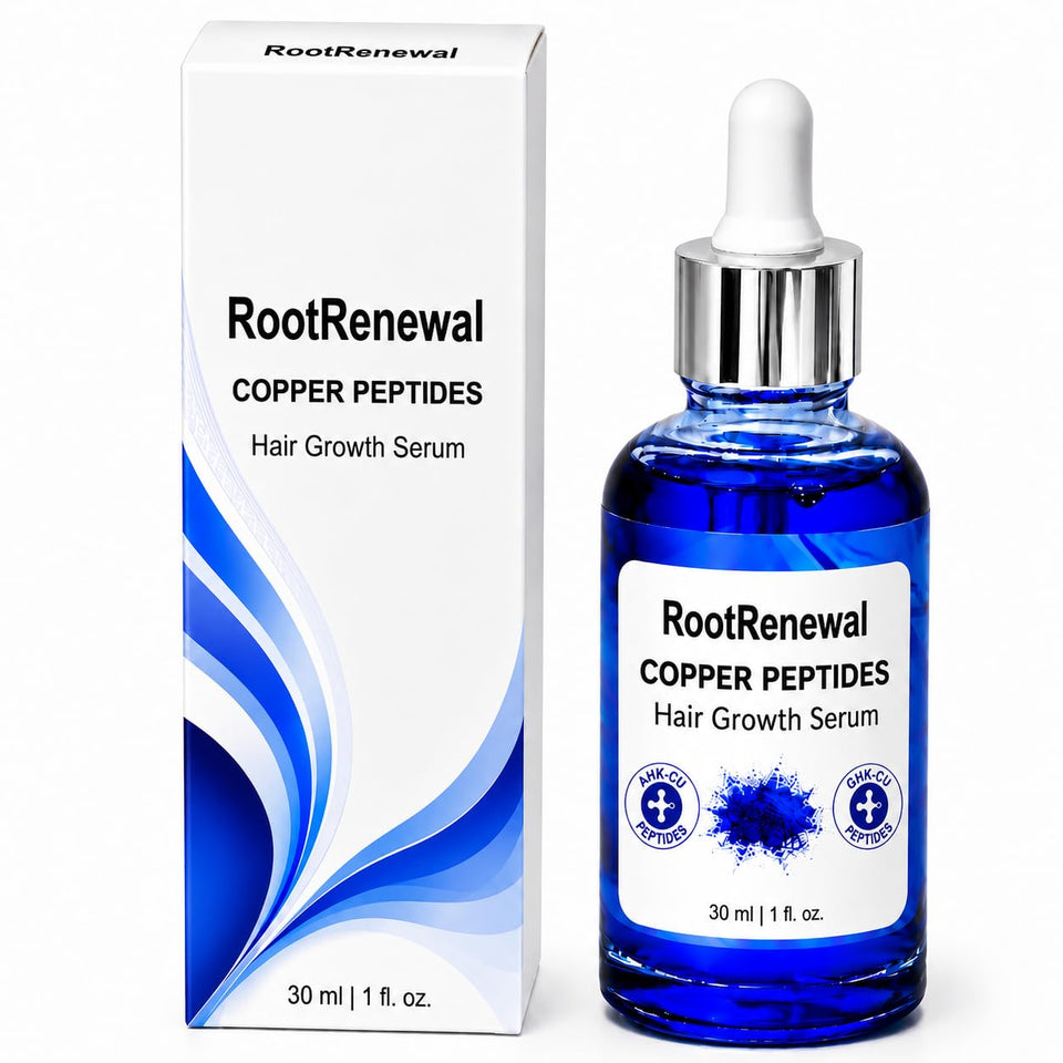 RootRenewal front bottle showing clean packaging and fast-absorbing serum benefit