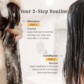 RootStim shampoo and conditioner being used in shower for refreshed scalp comfort