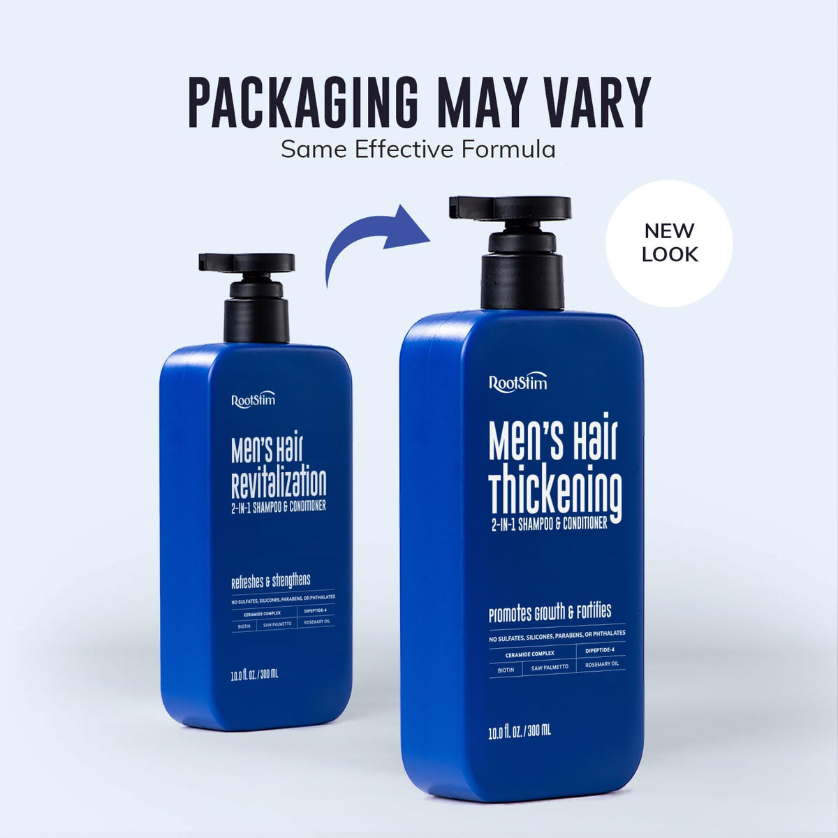 RootStim bottle on bathroom shelf among grooming items showing daily routine fit