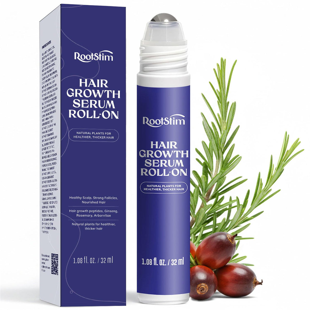 RootStim front packaging showing roll-on bottle and benefits