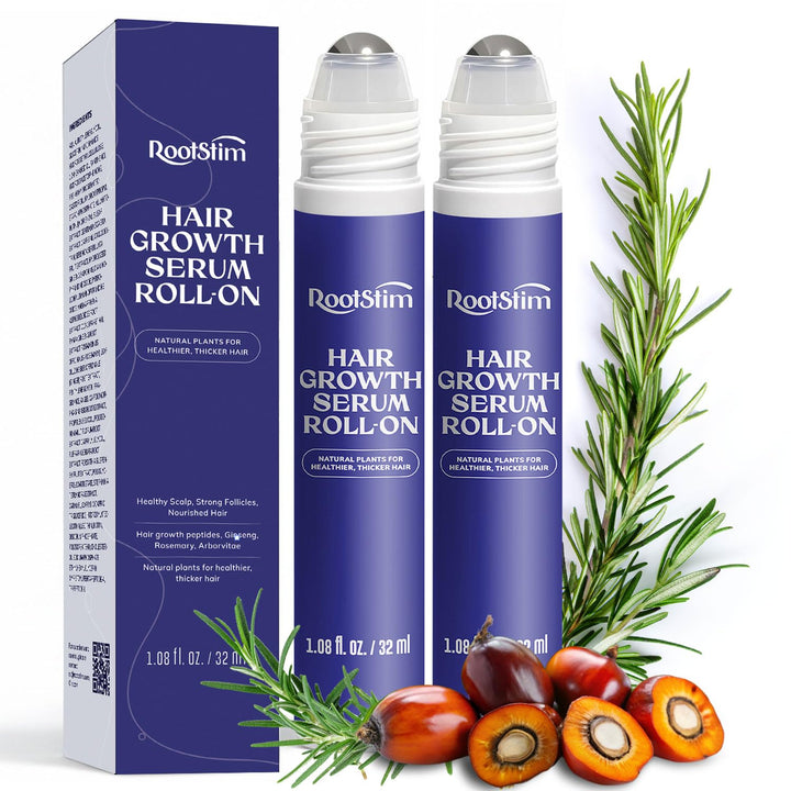 RootStim front packaging showing two roll-on bottles and benefits